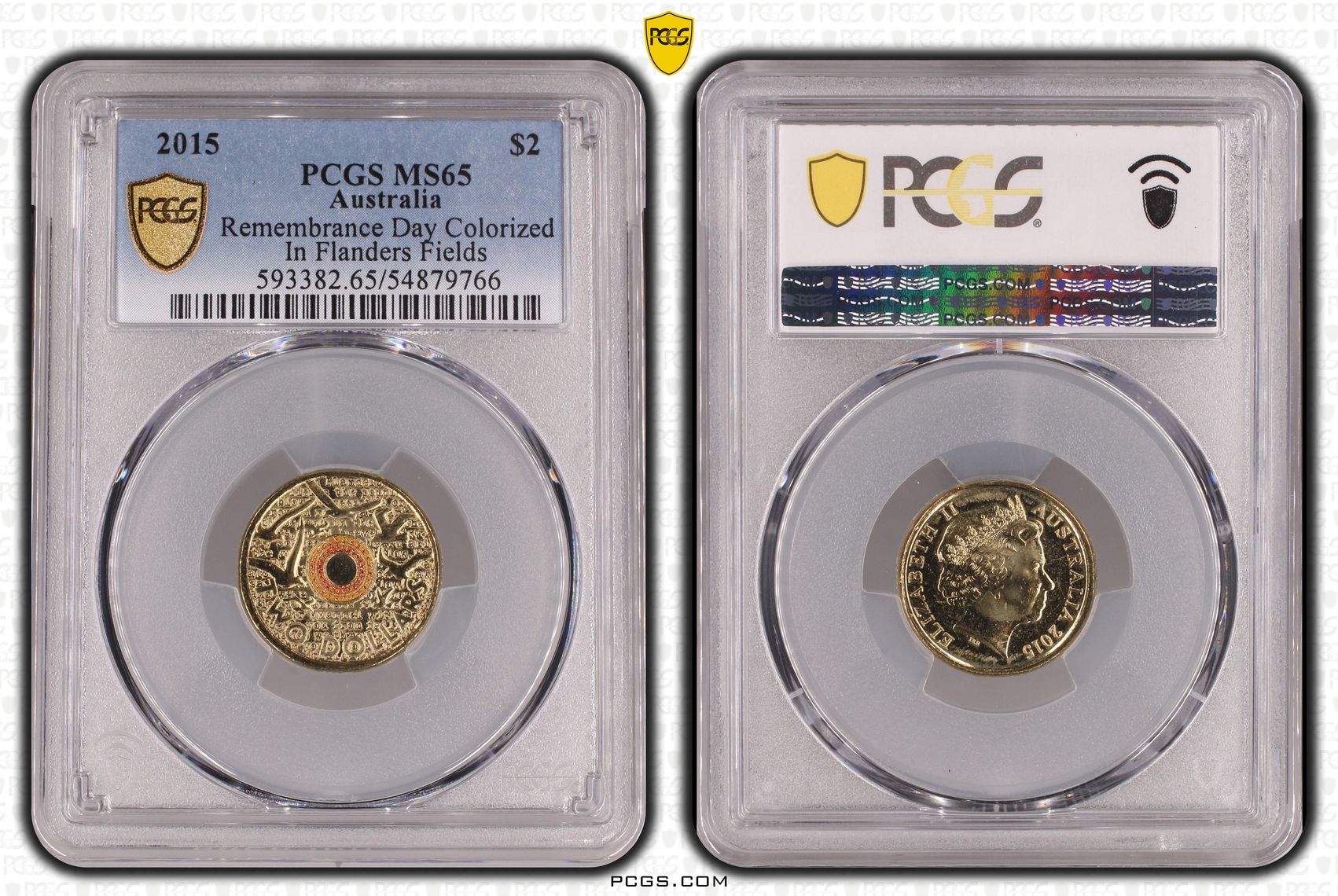 Remembrance Day Colorized - In Flanders Fields, Two Dollar, 2015, PCGS MS65