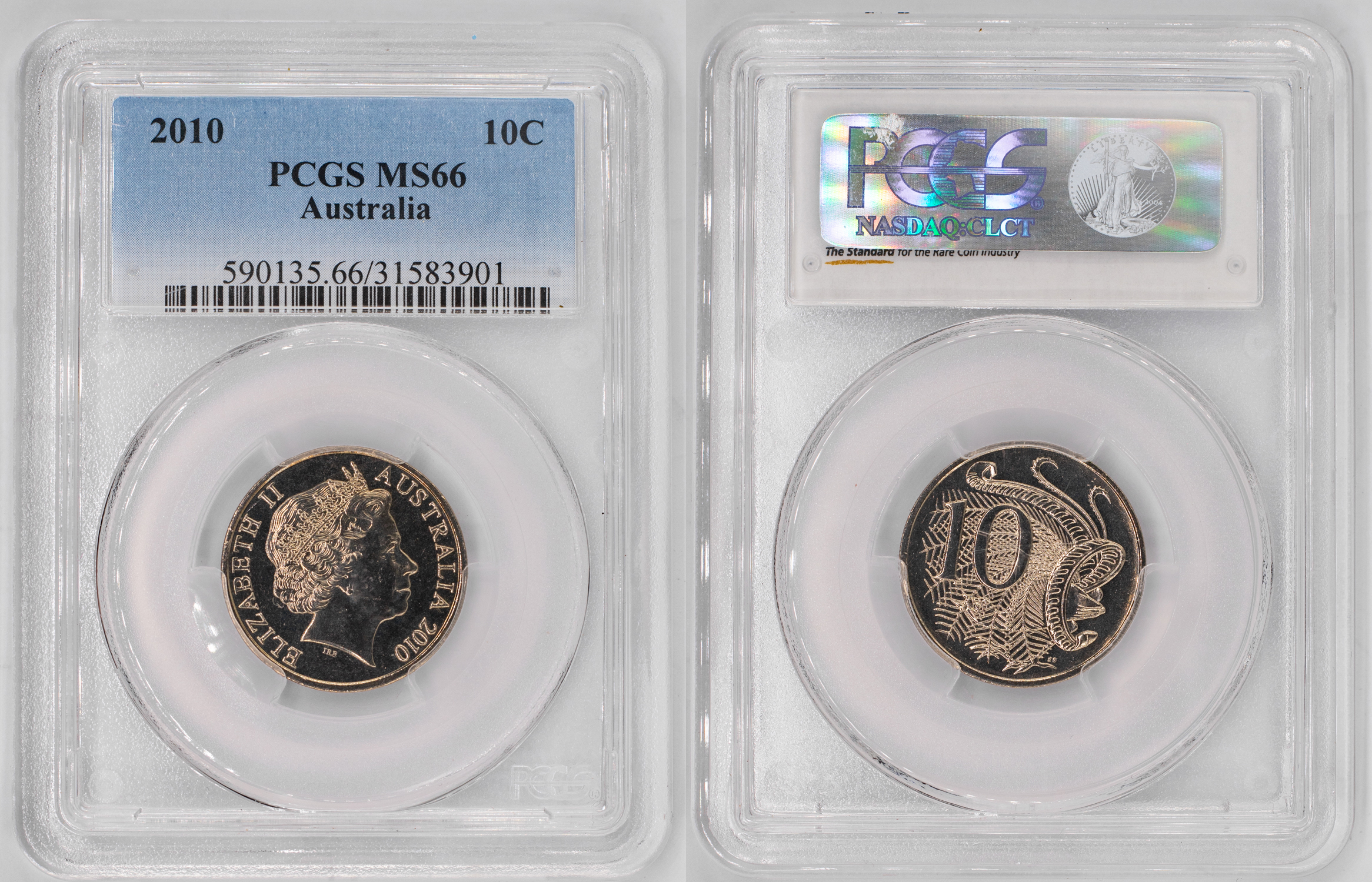 Elizabeth II, Ten Cent, 2010, PCGS MS66