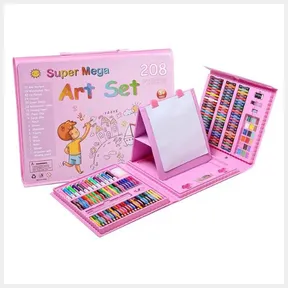 Mega 208 Piece Art Set Pink | 3 OIL PASTELS MISSING/RUBBER MISSING/USED