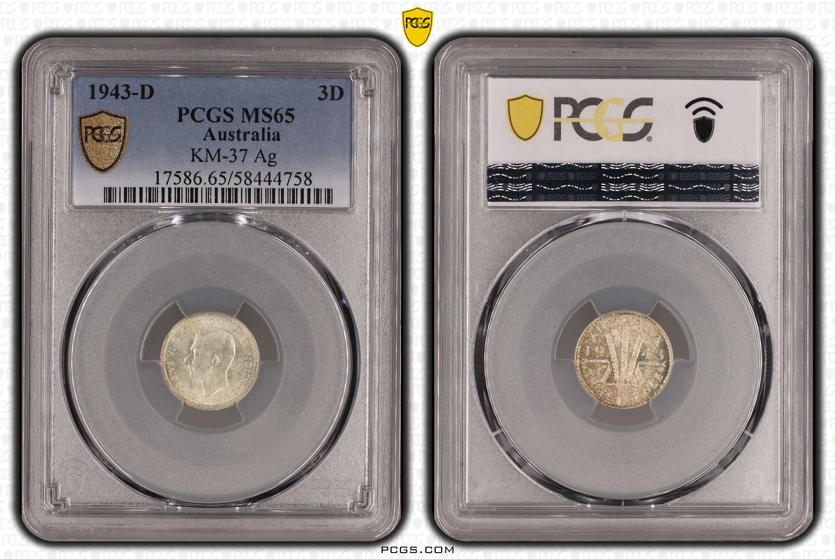 George VI, Threepence, 1943-D, PCGS MS65