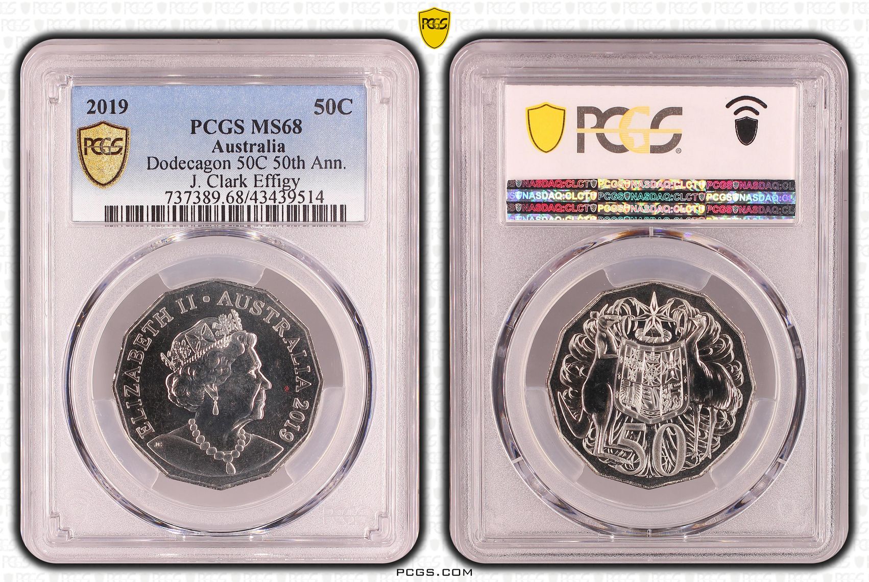 Elizabeth II, Dodecagon, 50th Anniversary J. Clark Effigy, Fifty Cent, MS68 , 2019