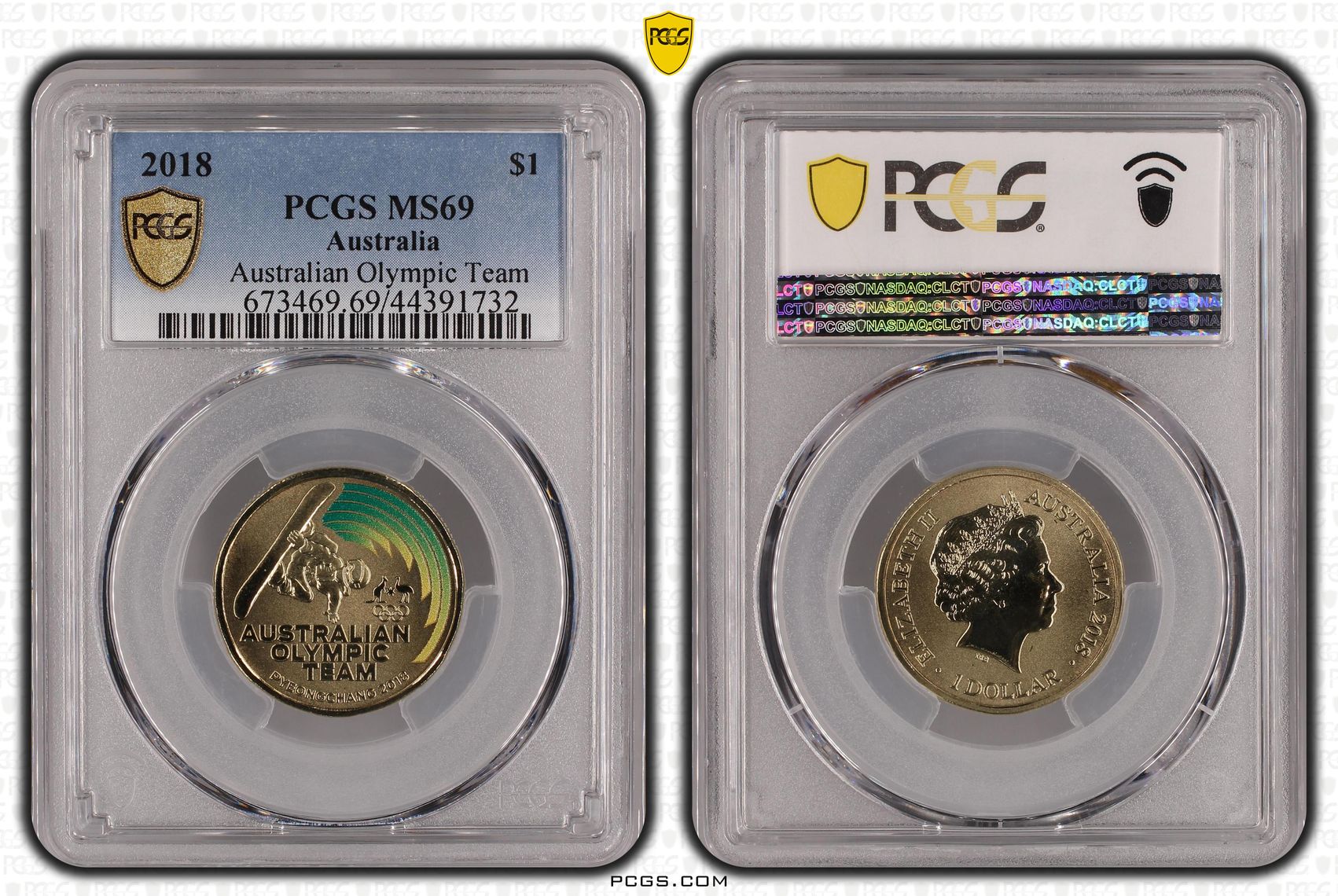 219 · 2018 Australia One Dollar, $1 Australian Olympic Team PCGS - MS69 POP 8/0 -732
