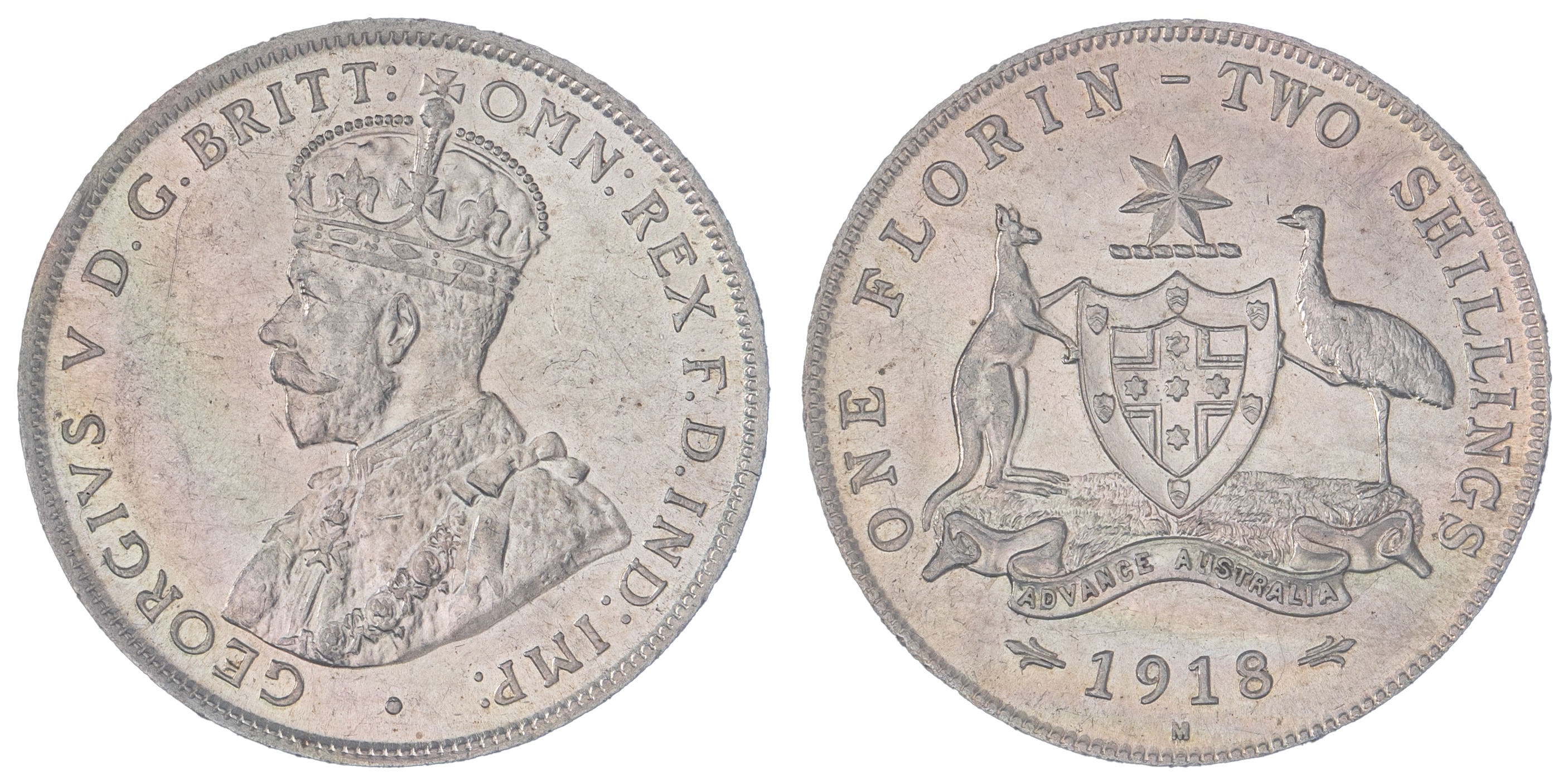 George V, Florin, 1918-M, UNC