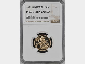 1981 ELIZABETH II PROOF GOLD SOVEREIGN PF69 UCAM