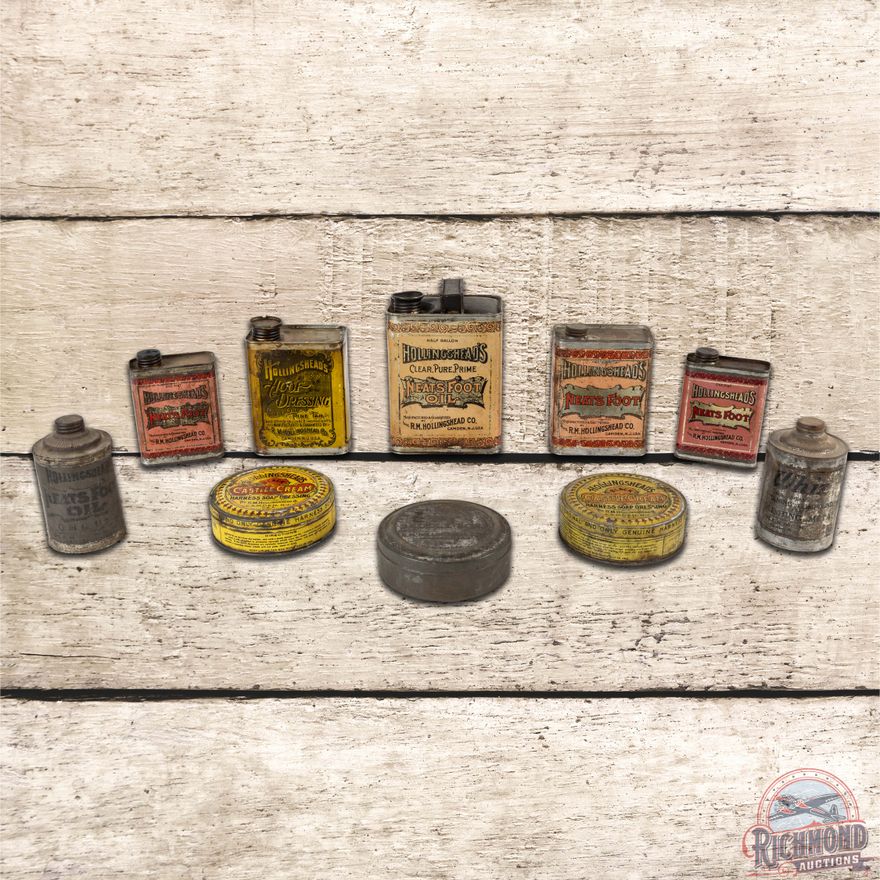 Group of 10 Whiz RM Hollingshead Co. Metal Grease Oil Cans