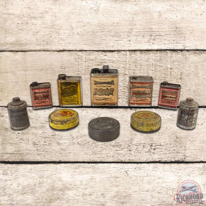 Group of 10 Whiz RM Hollingshead Co. Metal Grease Oil Cans