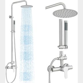 8INCHES MOSSON SHOWER SYSTEM BATHROOM OUTDOOR SHOWER FAUCET SET WITH 8" RAIN SHOWER HEAD HANDHELD SPRAYER SINGLE HANDLE WALL MOUNT