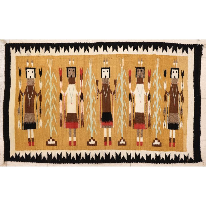 Old Navajo Yei Wool Rug 3'x4'10''
