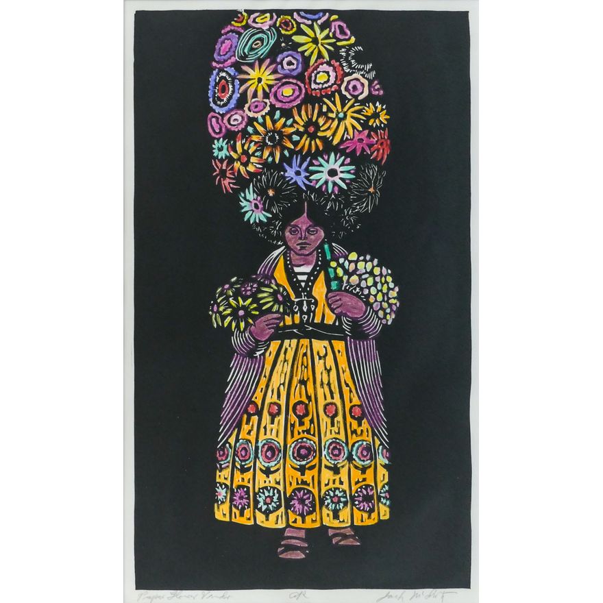 Jack McLarty ''Paper Flower Vendor'' Signed 1989 Artist's Proof Woodcut