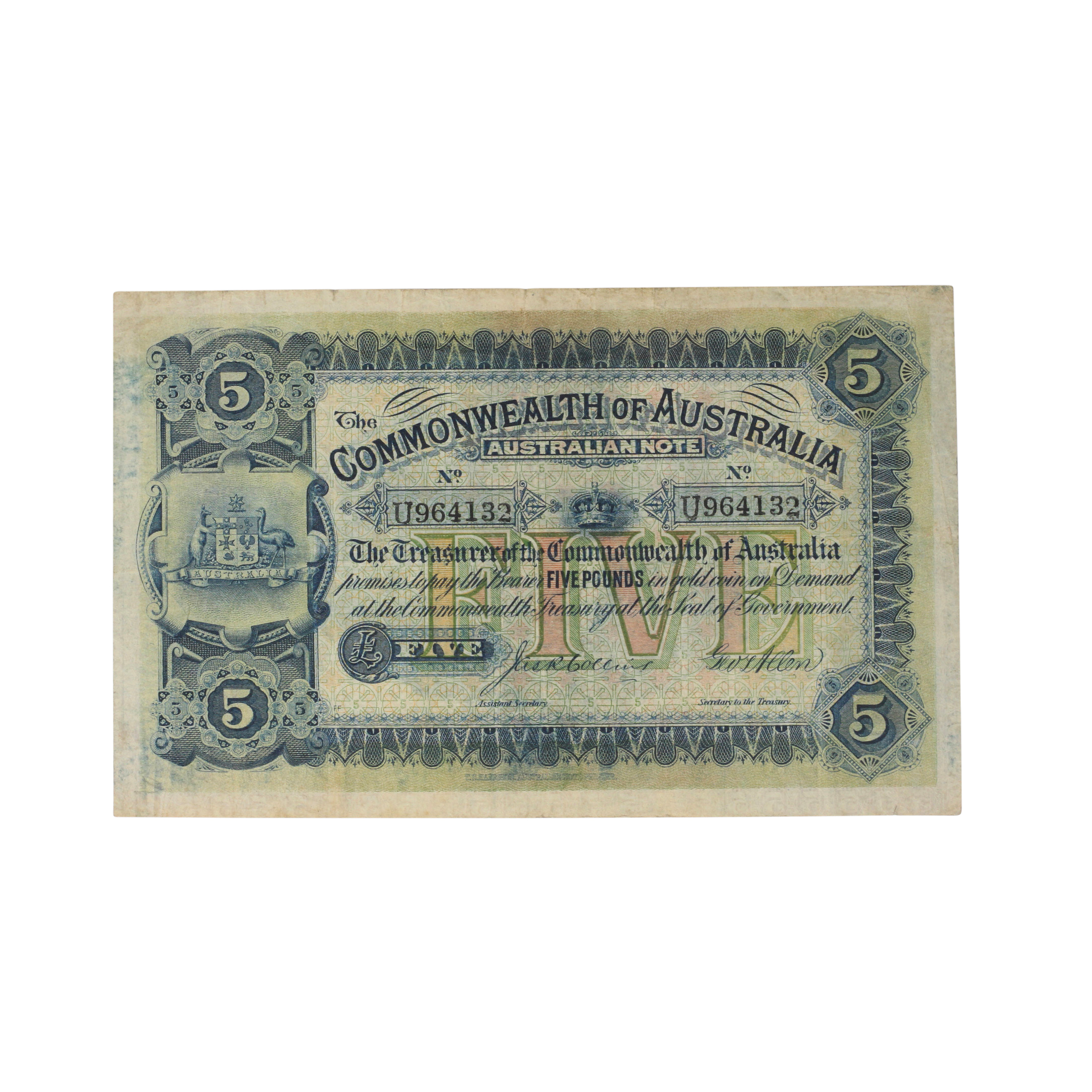 1900. · Collins/Allen, Five Pounds, 1914, VF