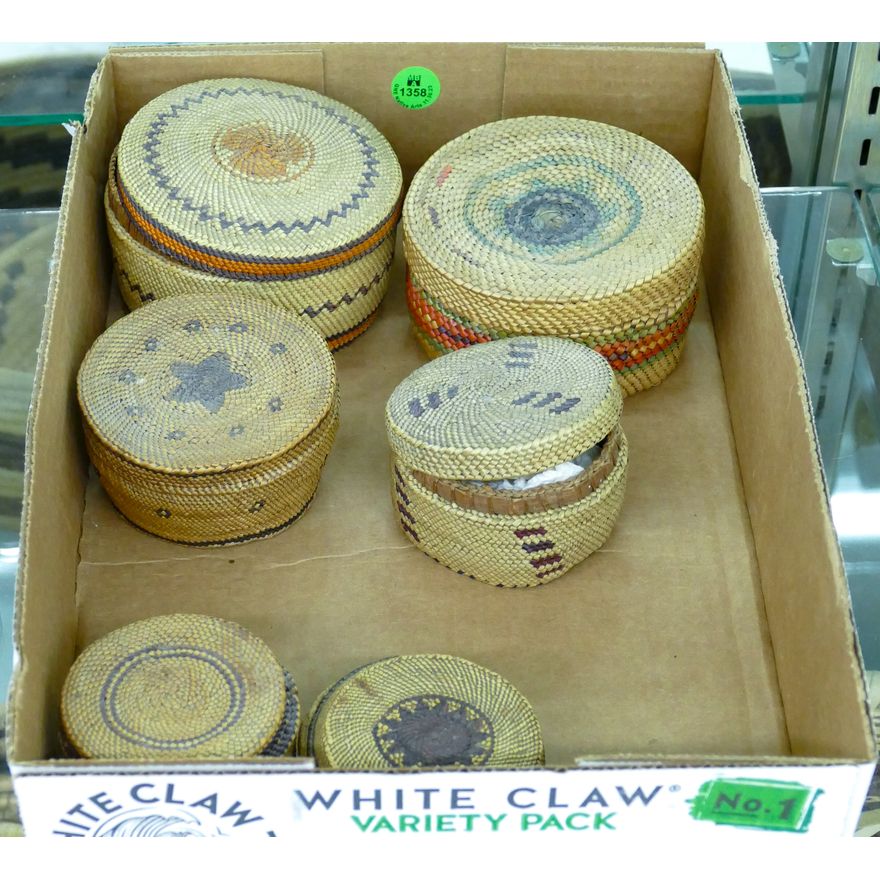 Box 6pc Old Makah Covered Indian Baskets