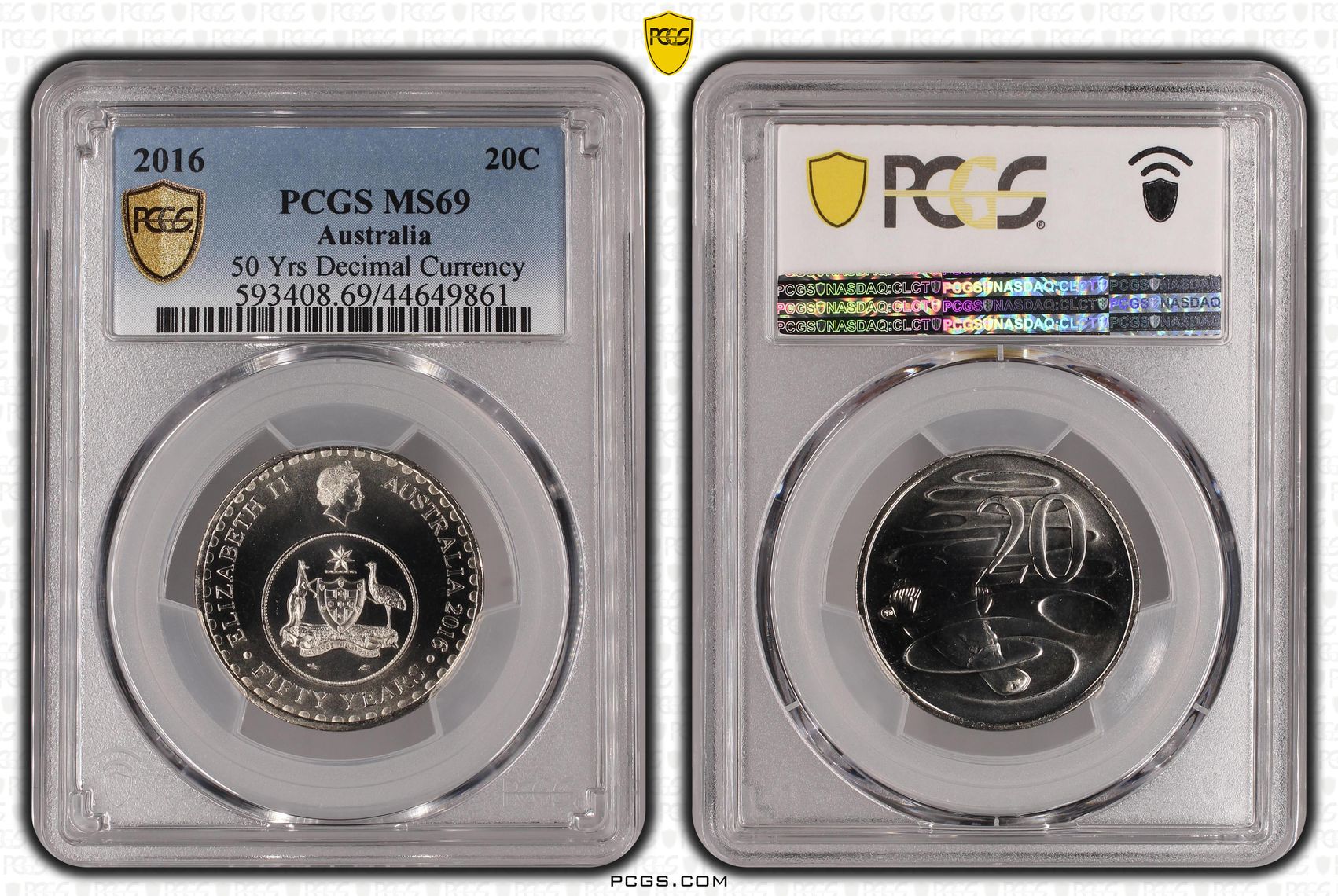 65 · 2016 Australian Twenty Cent, 20c 50 Yrs Decimal Currency PCGS - MS69 -861