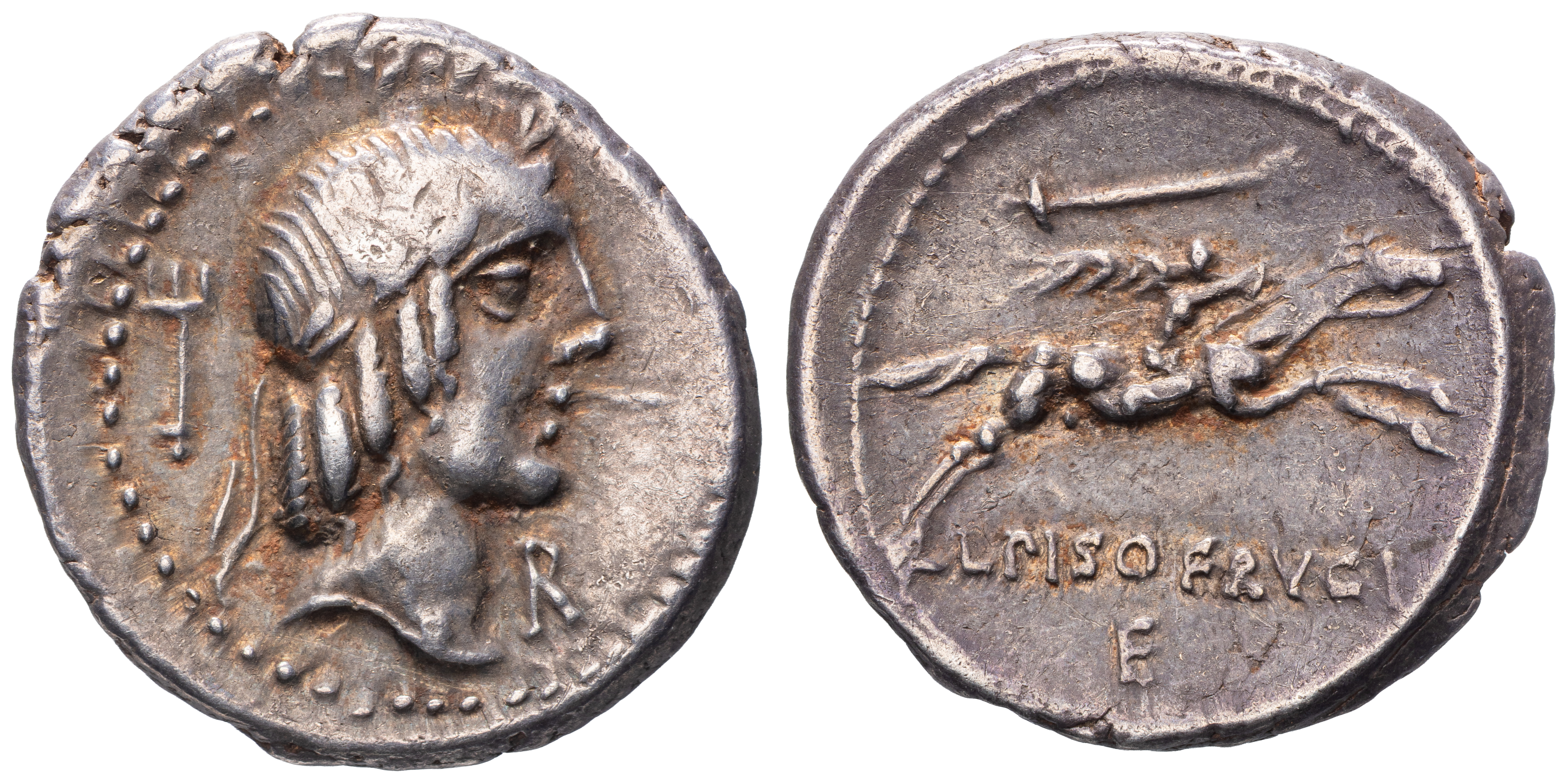 L. Calpurnius Piso Frugi, Ar Denarius, 90 Bc, Vf