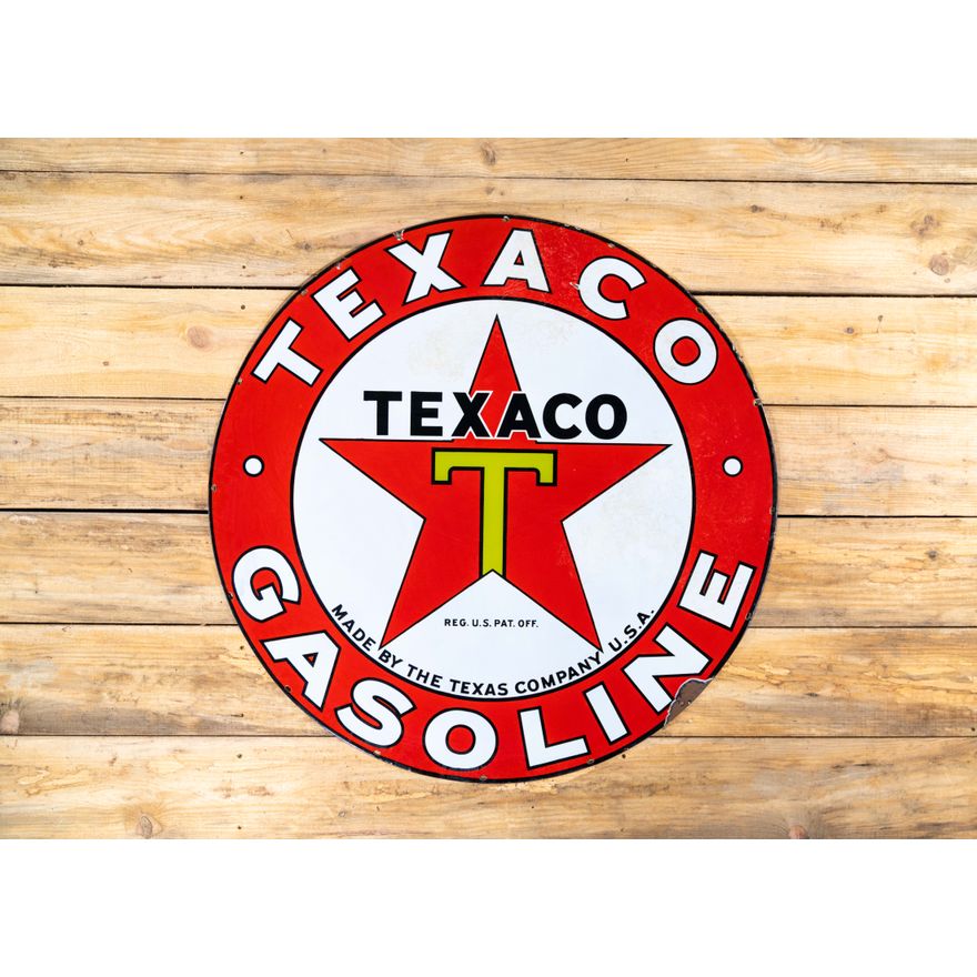 42" Texaco Black-T Star Logo Texaco-Gasoline Single Sided Porcelain Sign TAC 8.25