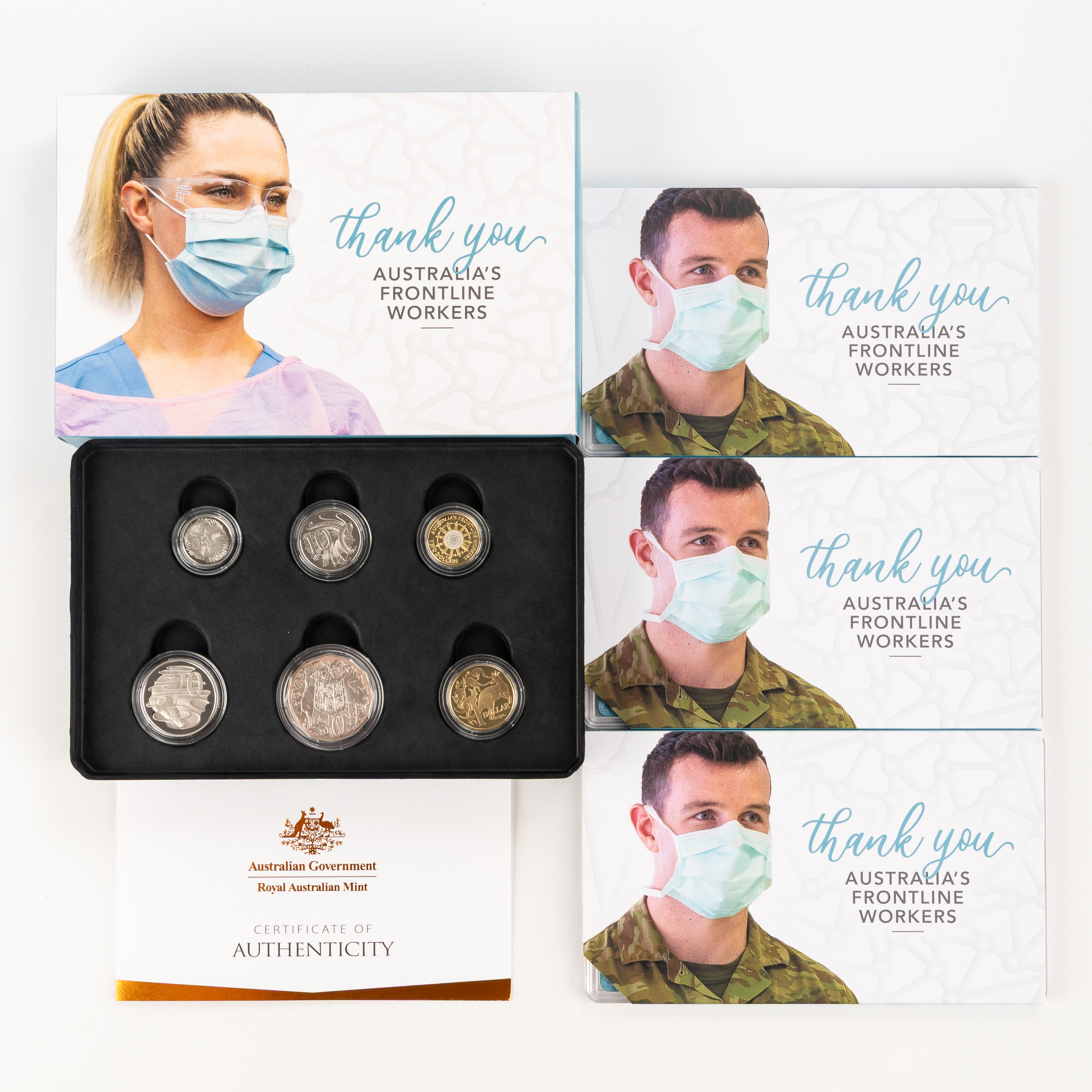 Elizabeth II, Australia's Frontline Workers, Five Cents - Two Dollars, 2022, UNC - FDC