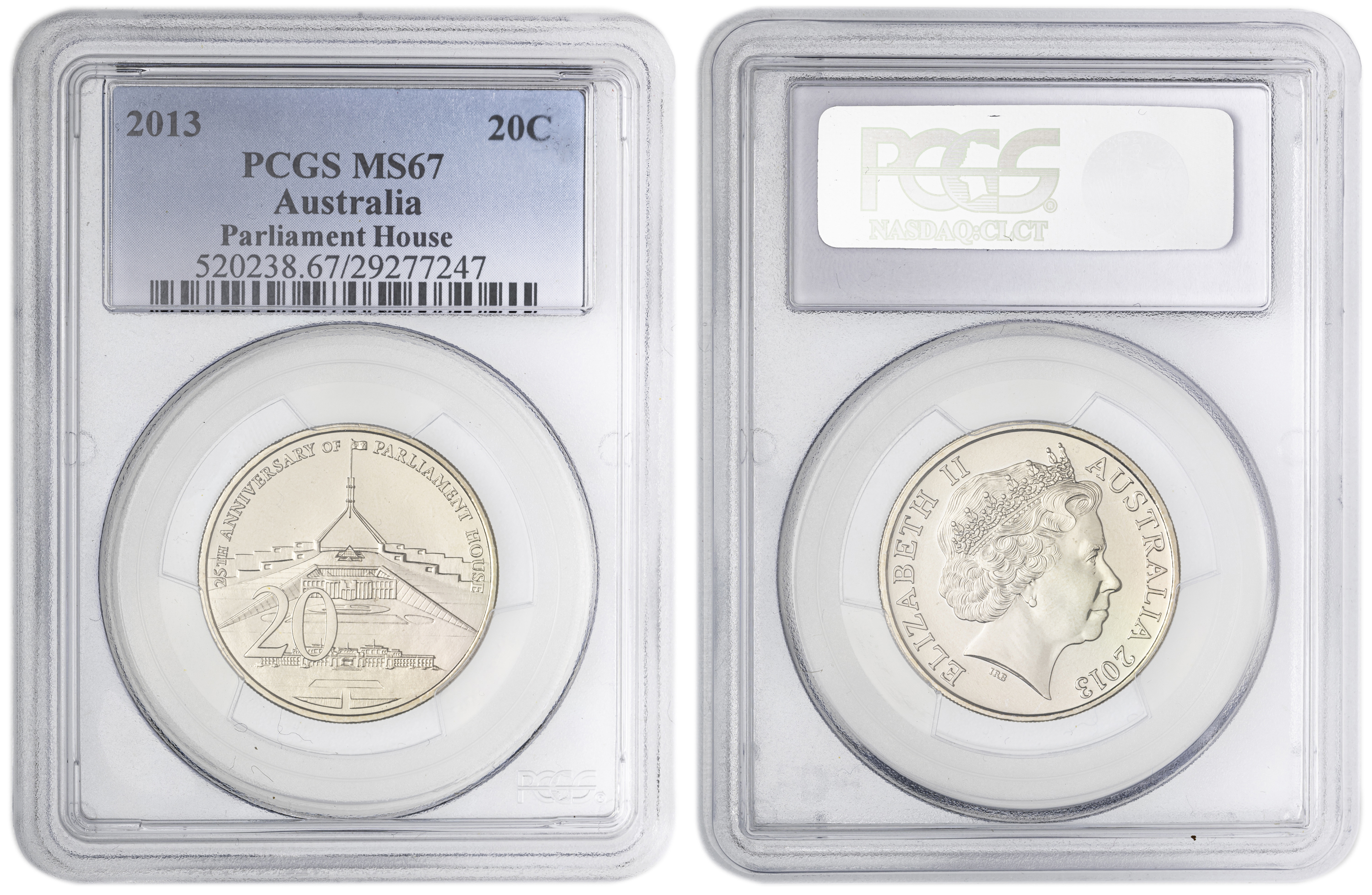 Parliament House , Twenty Cent, 2013, PCGS MS67