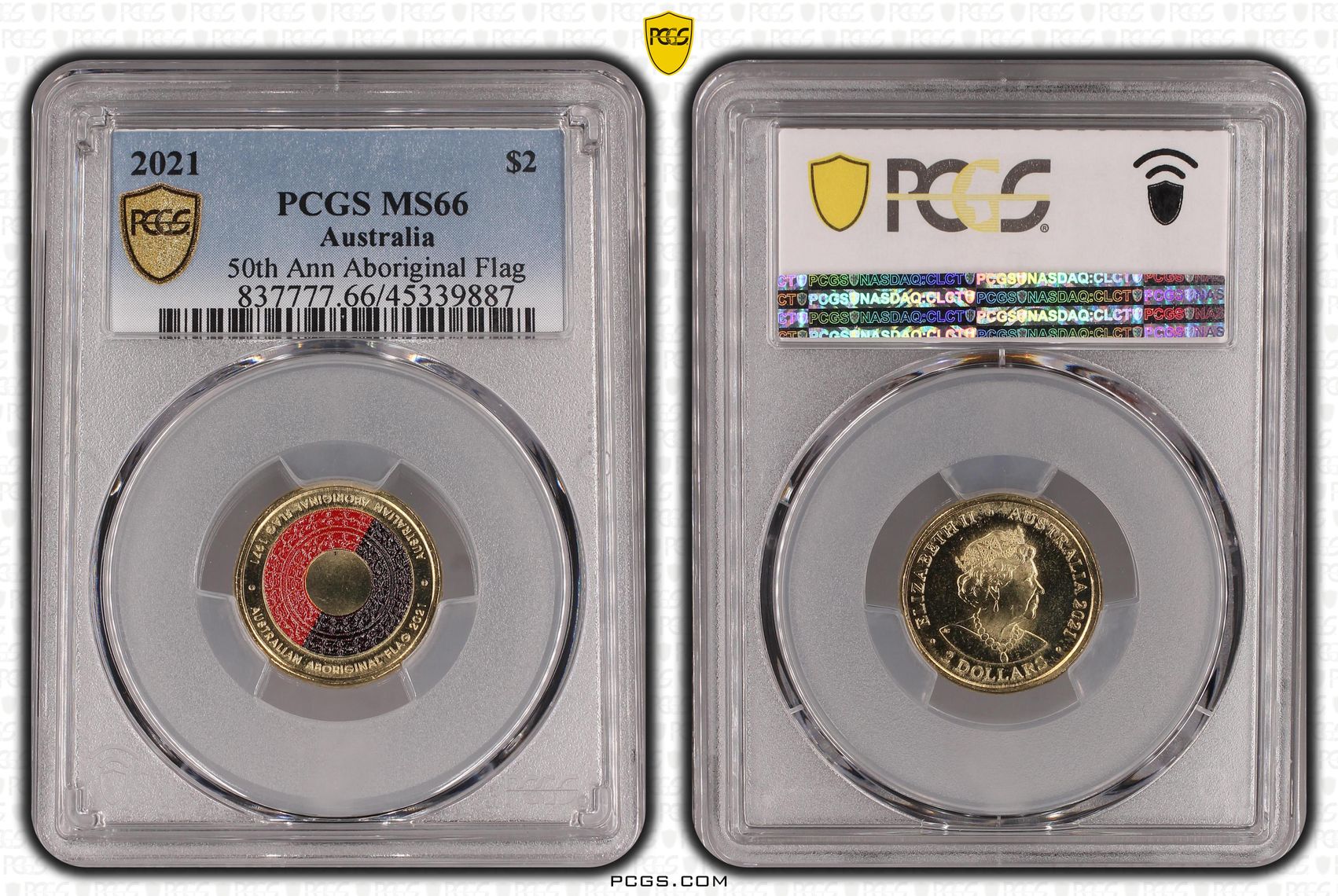 Elizabeth II, 50th Ann Aboriginal Flag, Two Dollar, 2021, PCGS MS66