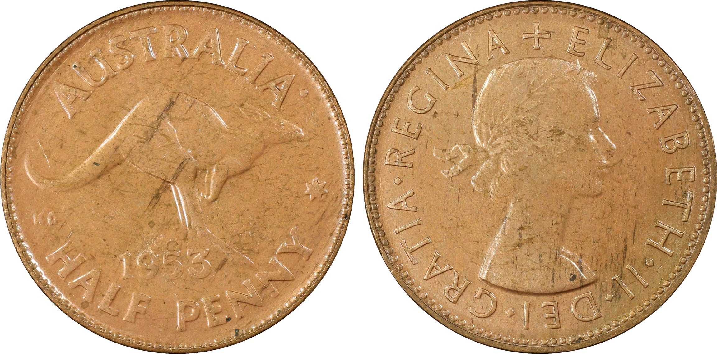 Halfpenny, 1953, PCGS MS62RB
