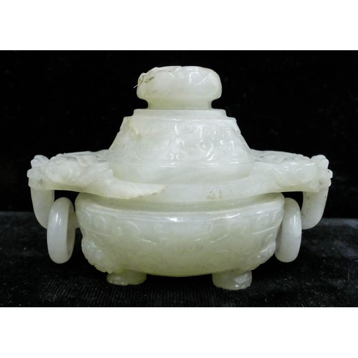 Chinese Qing Jade Miniature Covered Censer