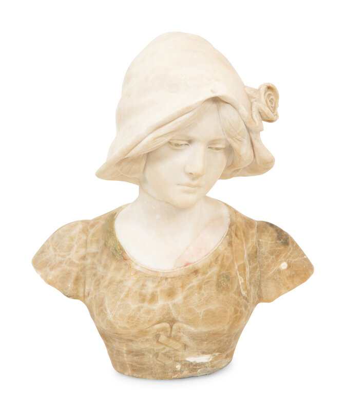 A Continental Carved Alabaster Bust of a Young Maiden