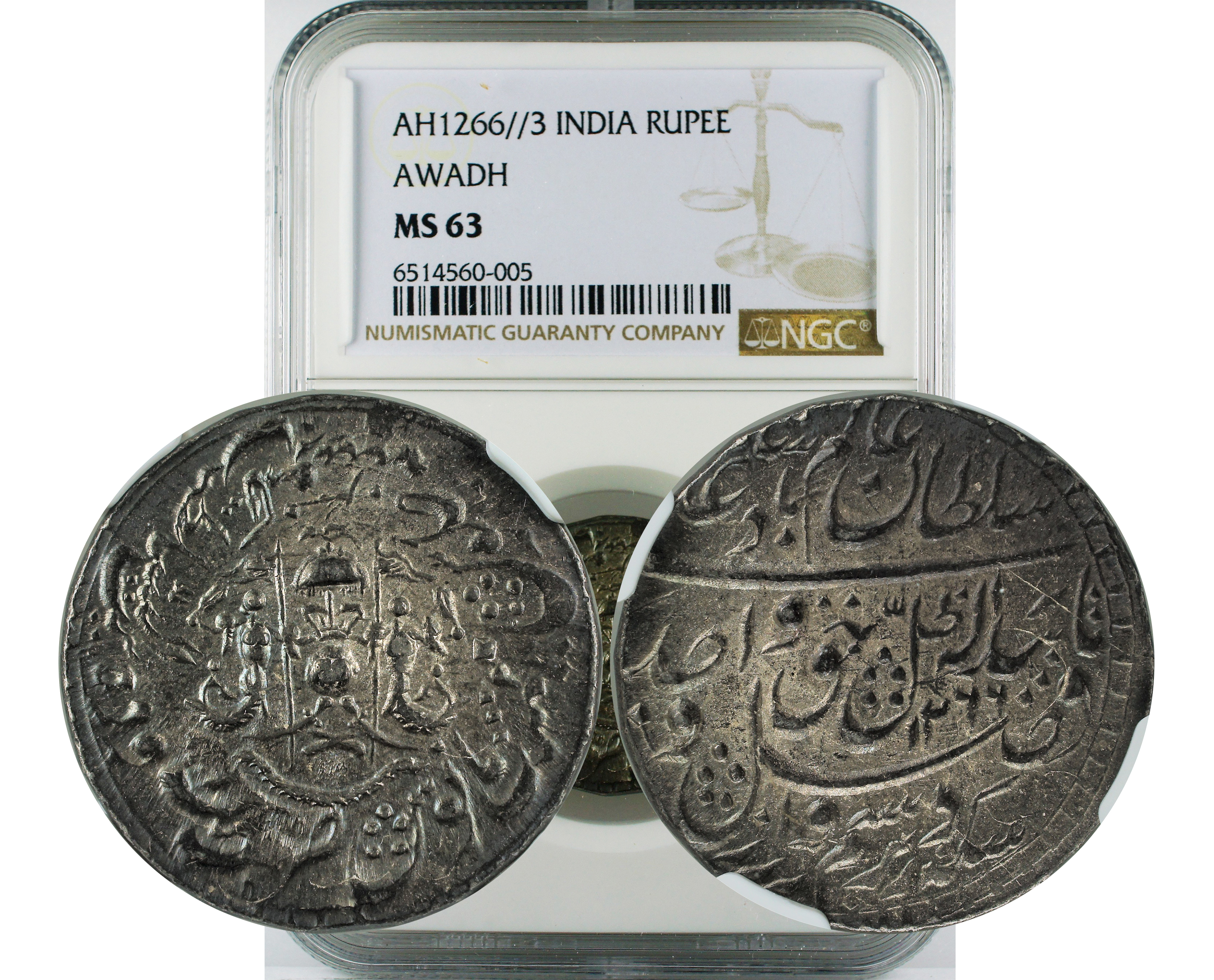 AH1266//3 INDIA AWADH RUPEE MS 63