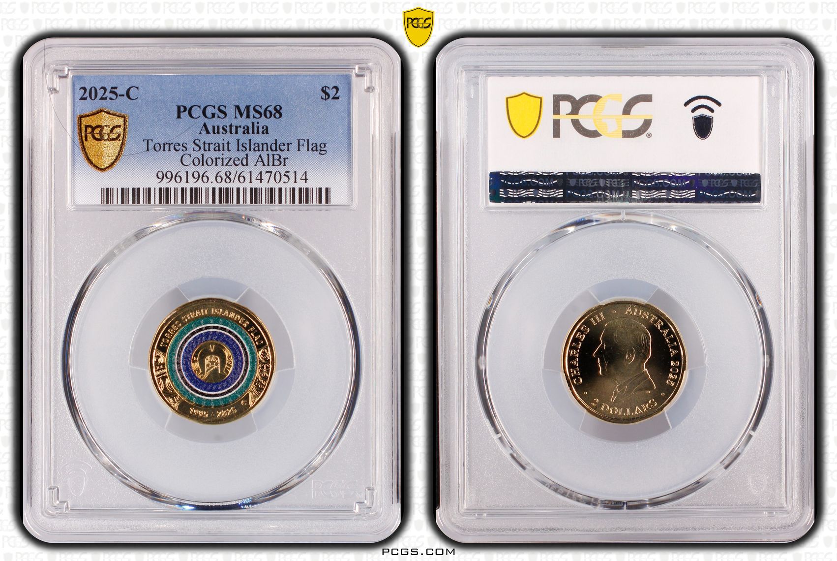 Torres Strait Islander Flag Colourised AlBr, Two Dollar, 2025-C, PCGS MS68