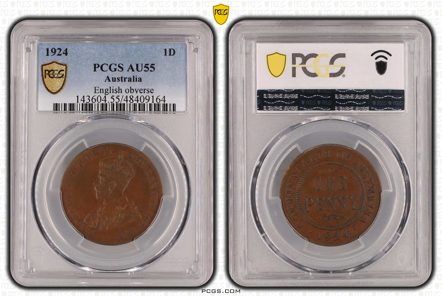 George V, English obverse, Penny, 1924, PCGS AU55BN