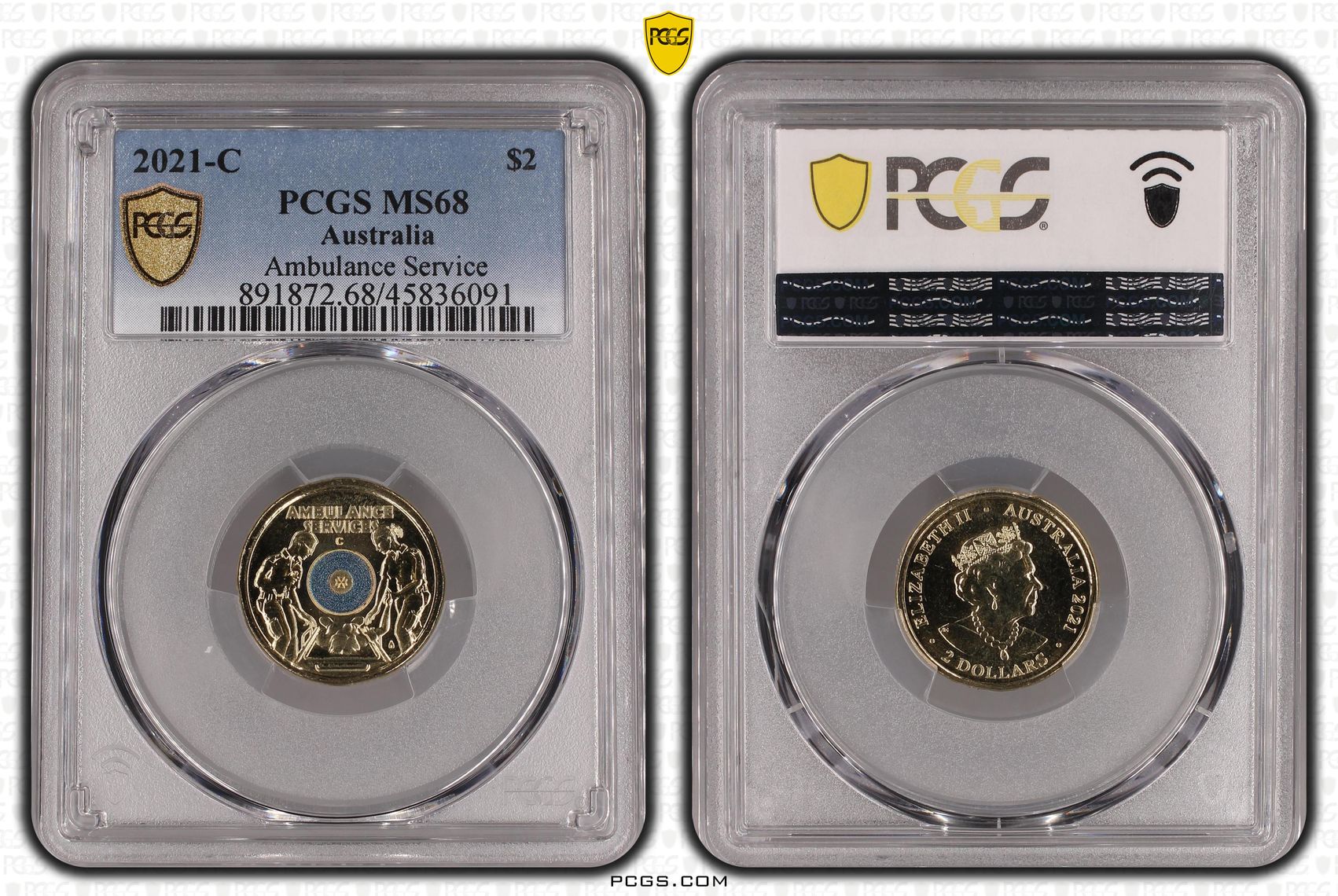 Elizabeth II, Ambulance Service - Colorized, Two Dollar, 2021-C, PCGS MS68