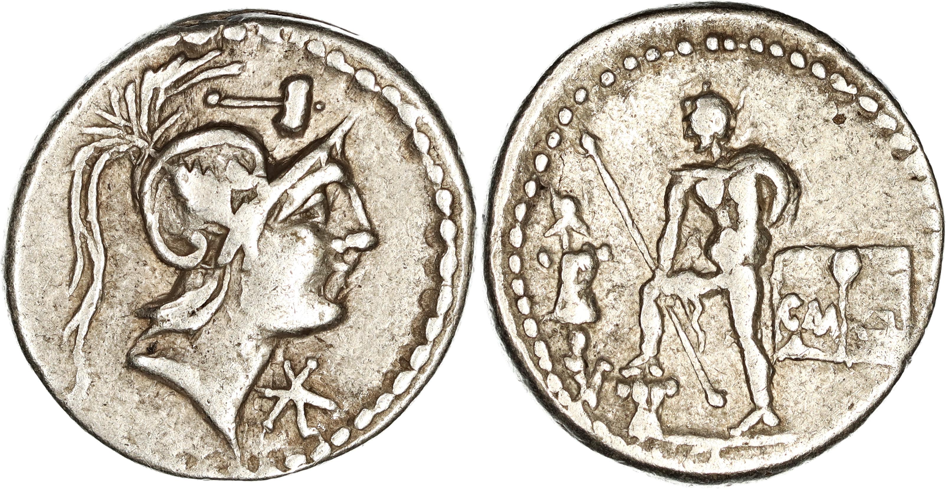 Roman Republic, C. Publicius Malleolus, Silver Denarius, 96 BC, gF