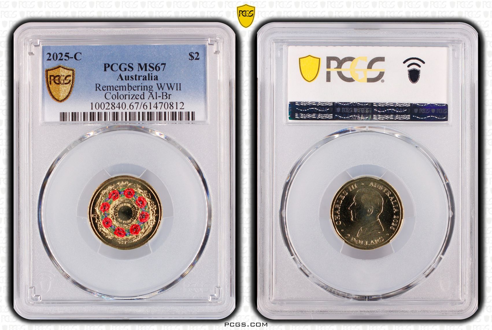 Remembering WWII Colourised AlBr, Two Dollar, 2025-C, PCGS MS67
