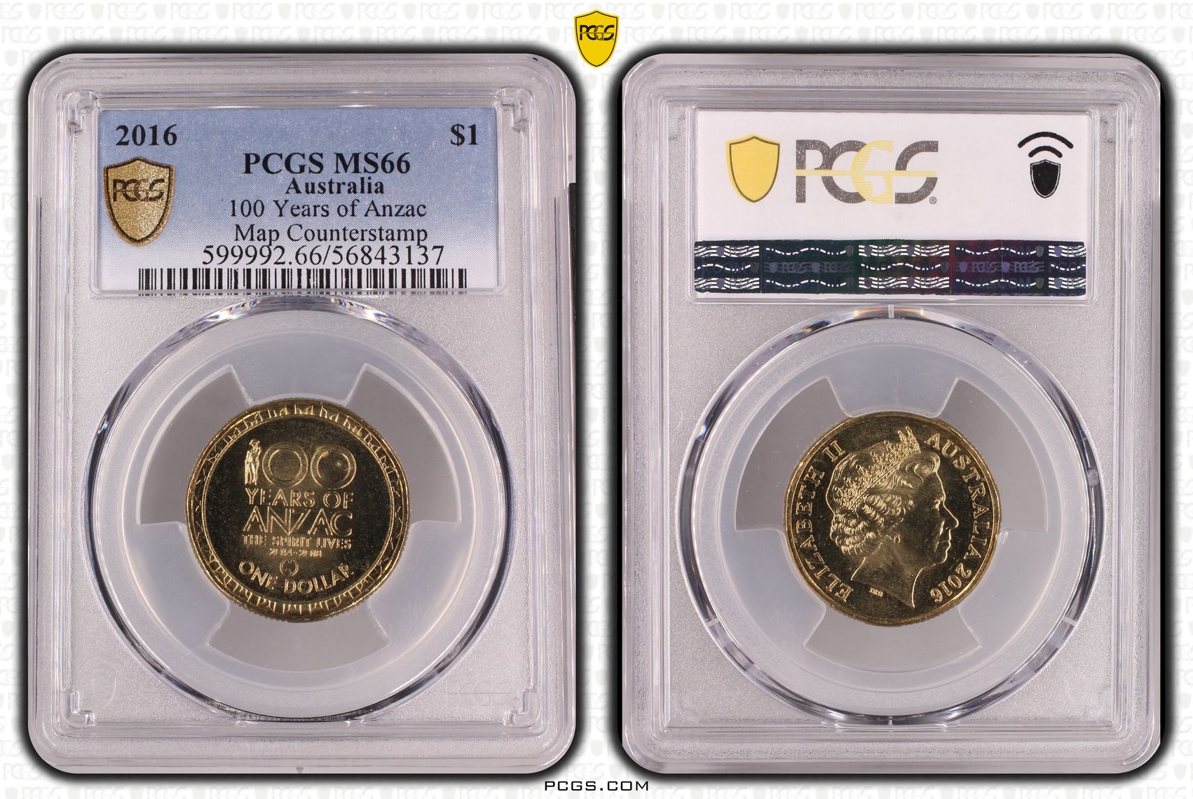 100 Years of Anzac Map Counterstamp, One Dollar, 2016, MS66