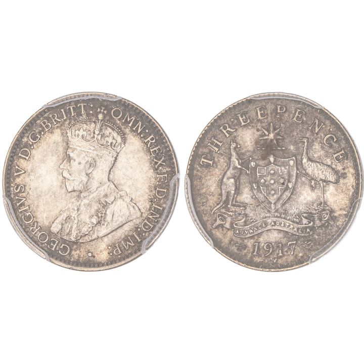 George V, Threepence, 1917-M, PCGS MS 63