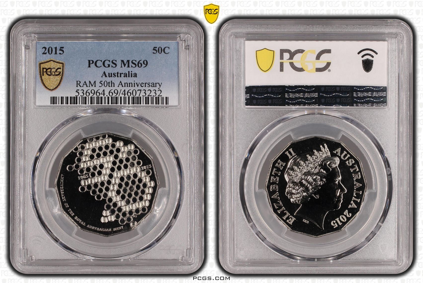 2015 Australia Fifty Cent, 50c RAM 50th Anniversary PCGS - MS69 POP 21/0 -232