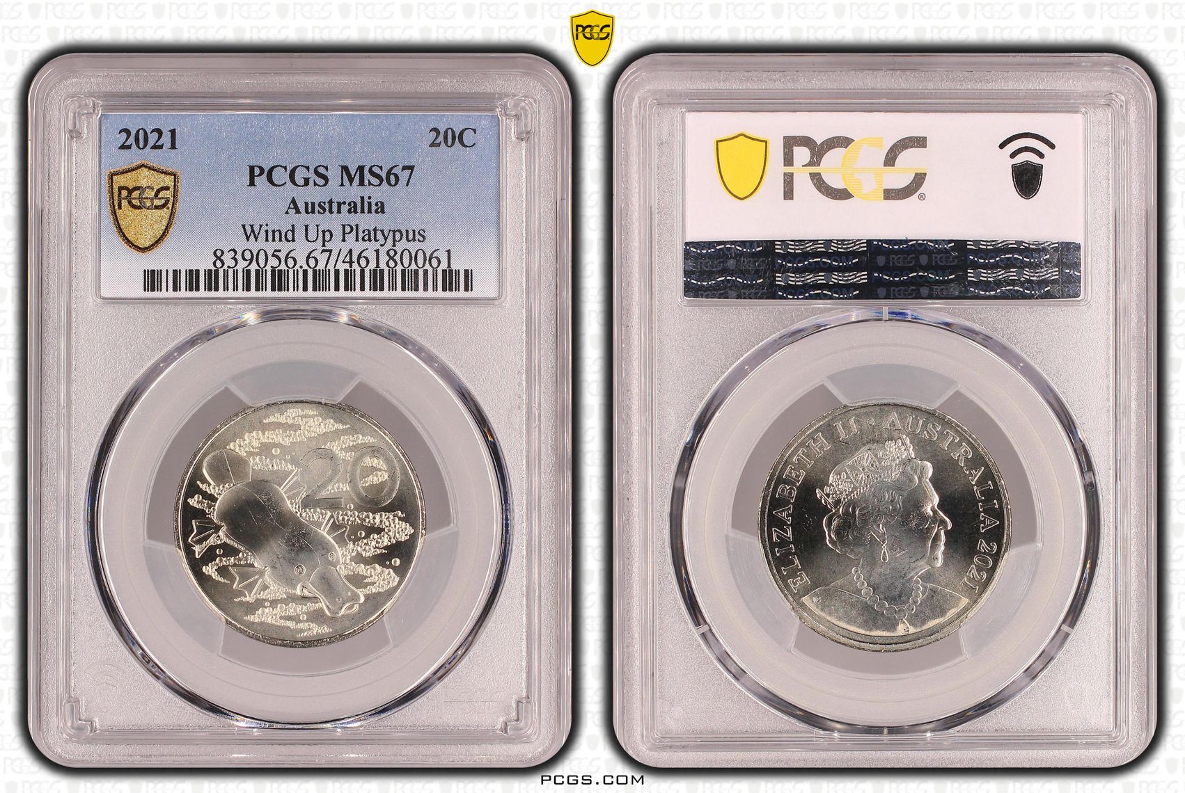 Wind Up Platypus - Baby Set, Twenty Cent, 2021, PCGS MS 67