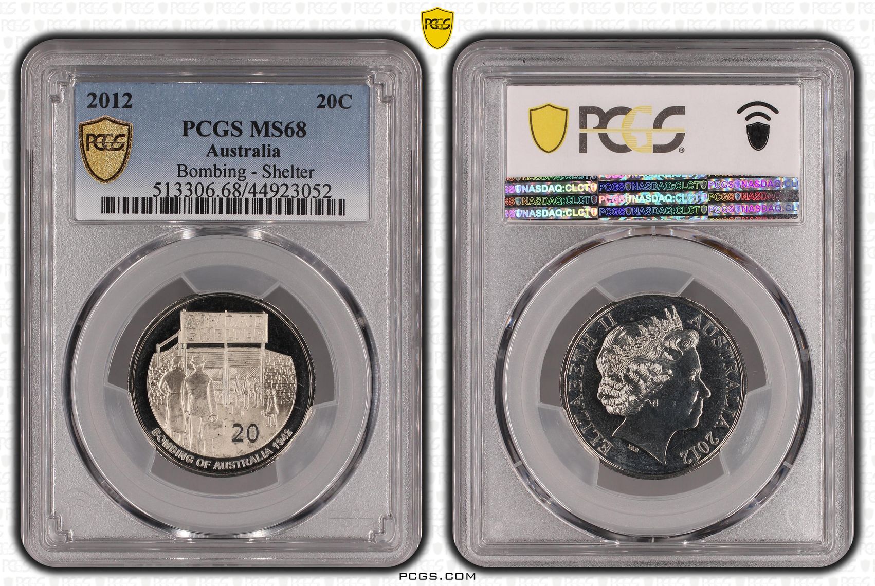 Elizabeth II, Bombing - Shelter, POP 23/0, Twenty Cent, 2012, PCGS MS 68
