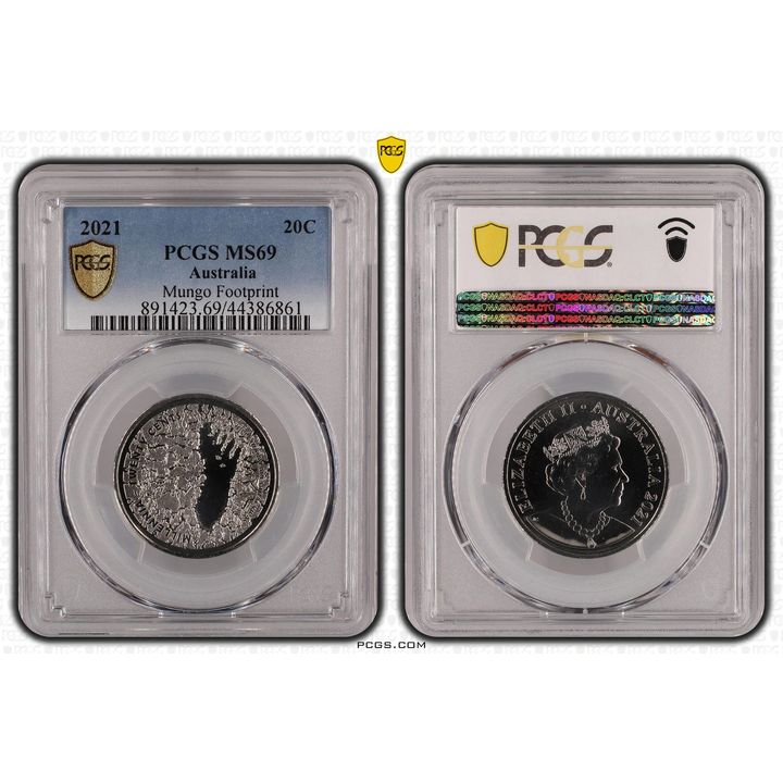 Elizabeth II, Mungo Footprint, Twenty Cent, 2021, PCGS MS 69
