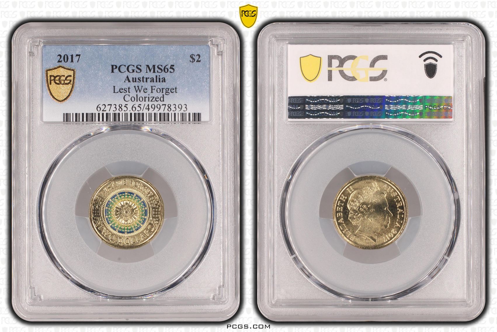 Lest We Forget Colourised, Two Dollar, 2017, PCGS MS65