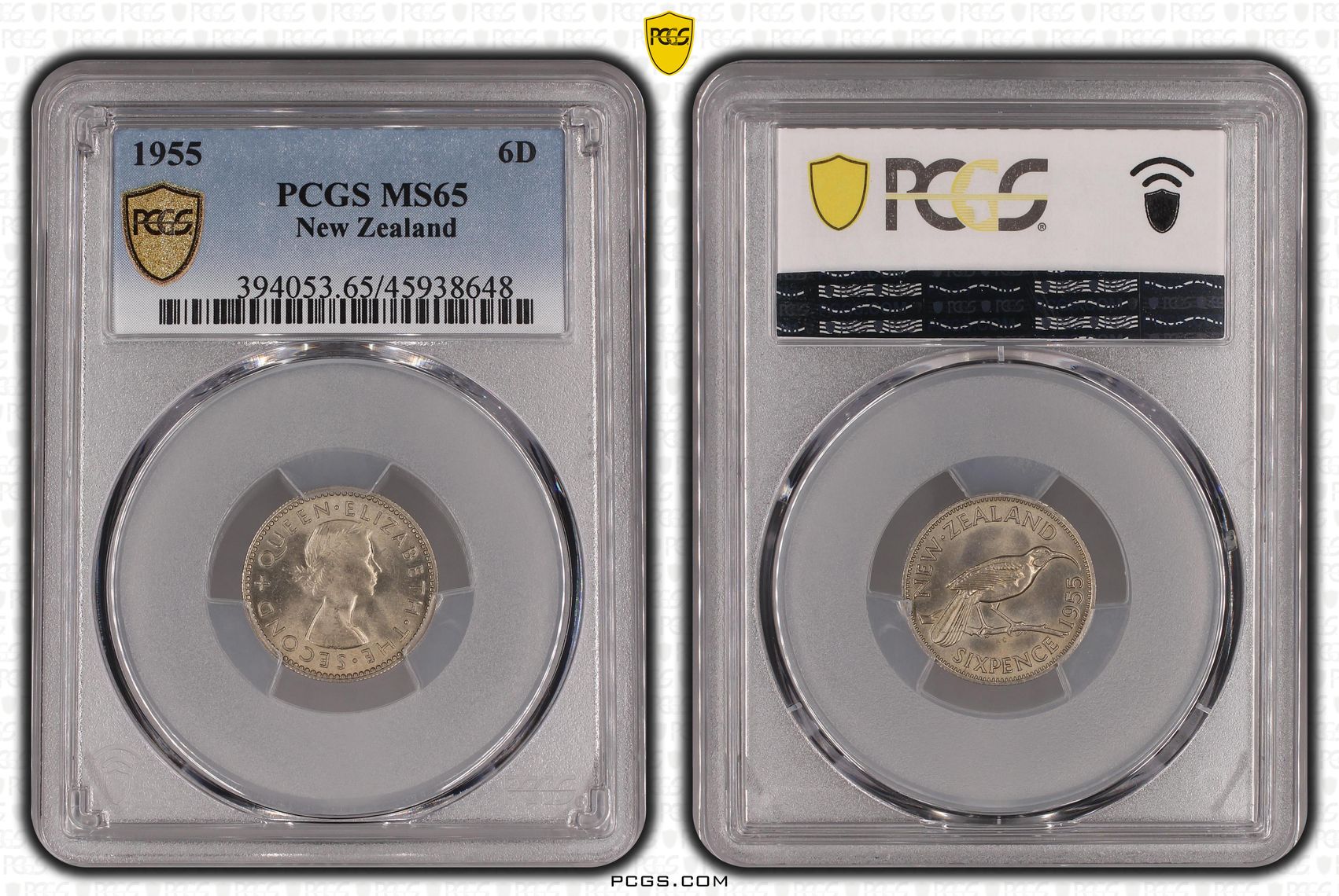 1955 New Zealand Sixpence PCGS - MS65 -648