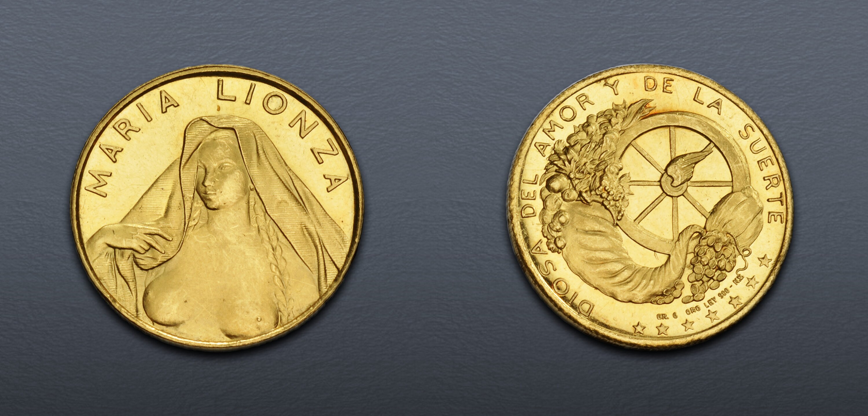 18k 6面喜平 20g 50cm 24k MARIA COIN VENEZUELA, Republic. 1830-pres. AV Medal (20mm, 6.10 g, 6h). Maria