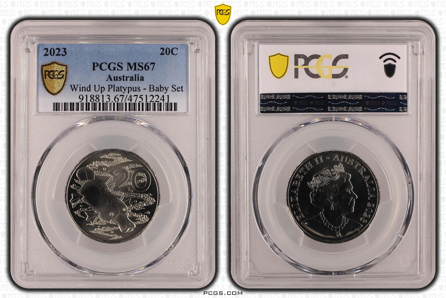 Wind Up Platypus - Baby Set, Twenty Cent, 2023, PCGS MS 67