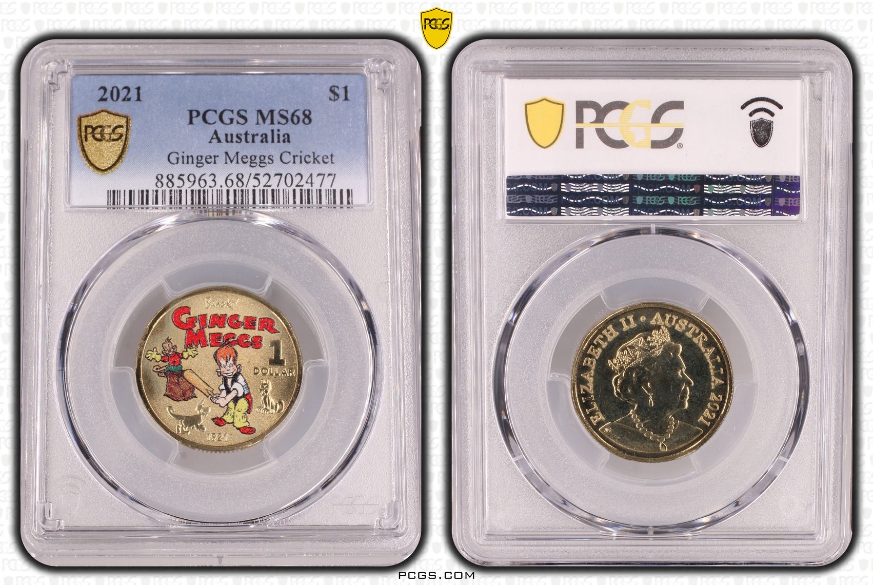 Ginger Meggs Cricket, One Dollar, 2021, PCGS MS68