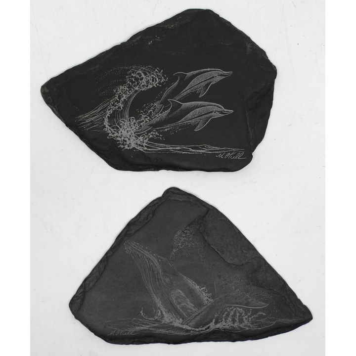2pc M Hull Hawaiian Slate Scrimshaw