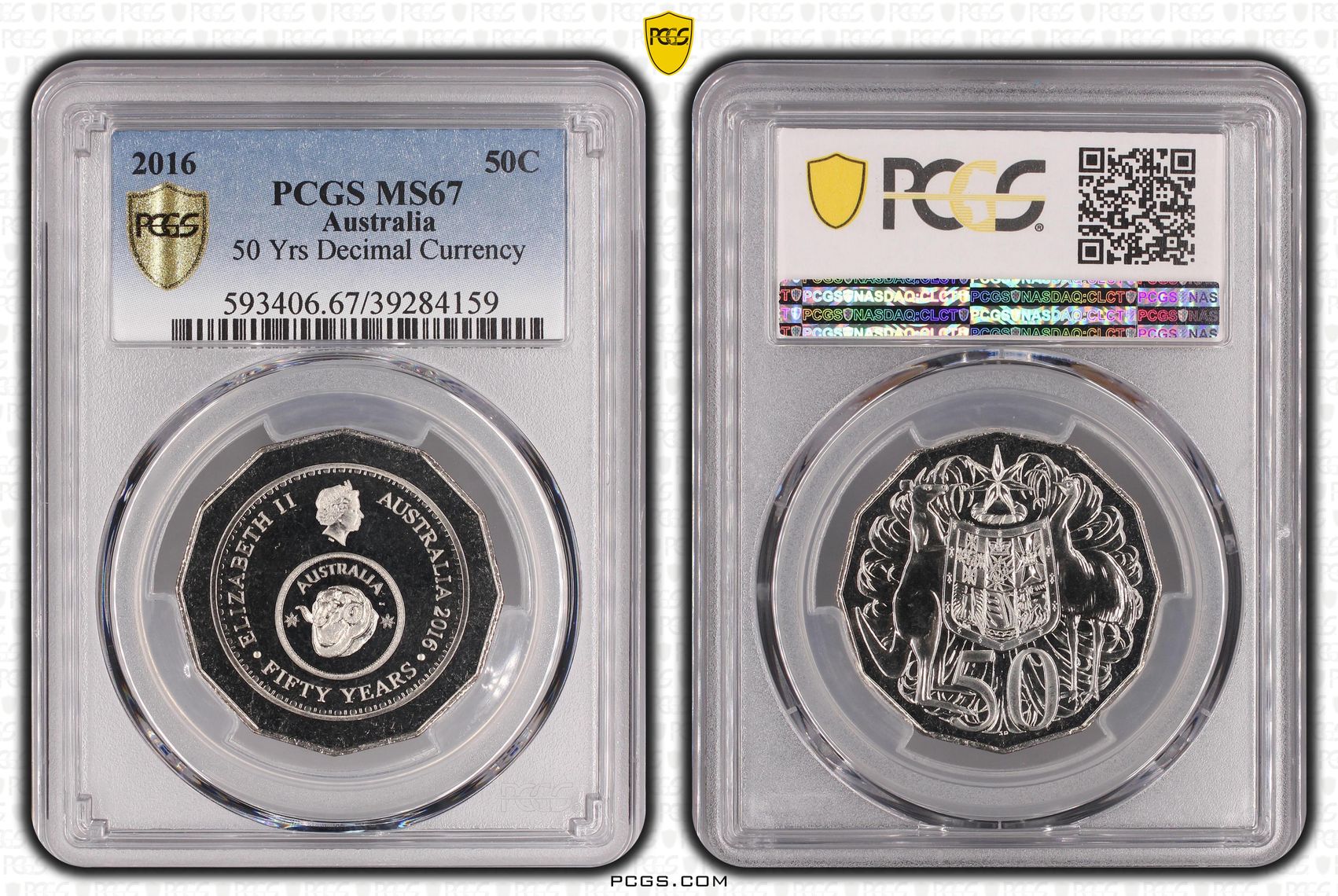 50th Ann. Decimal Currency, Fifty Cent, 2016, PCGS MS67