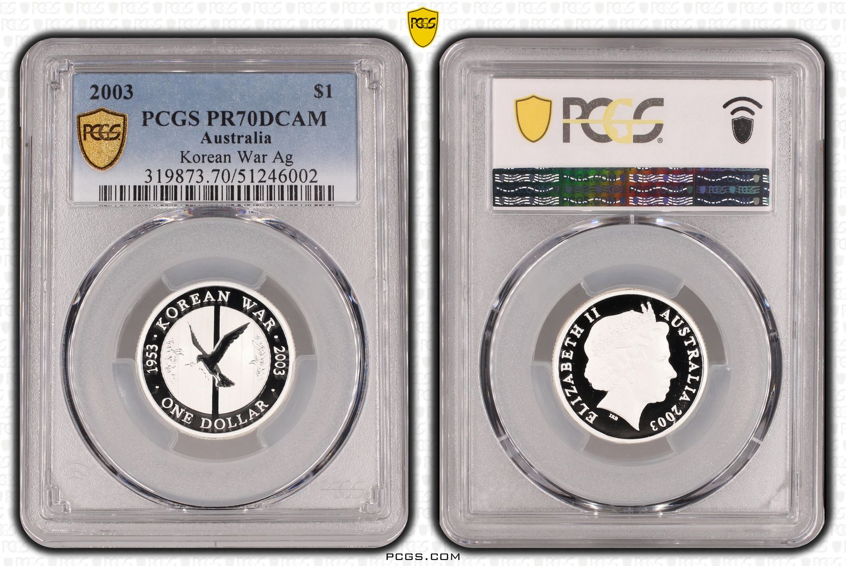Korean War Ag POP 15/0, One Dollar, 2003, PCGS PR70DCAM