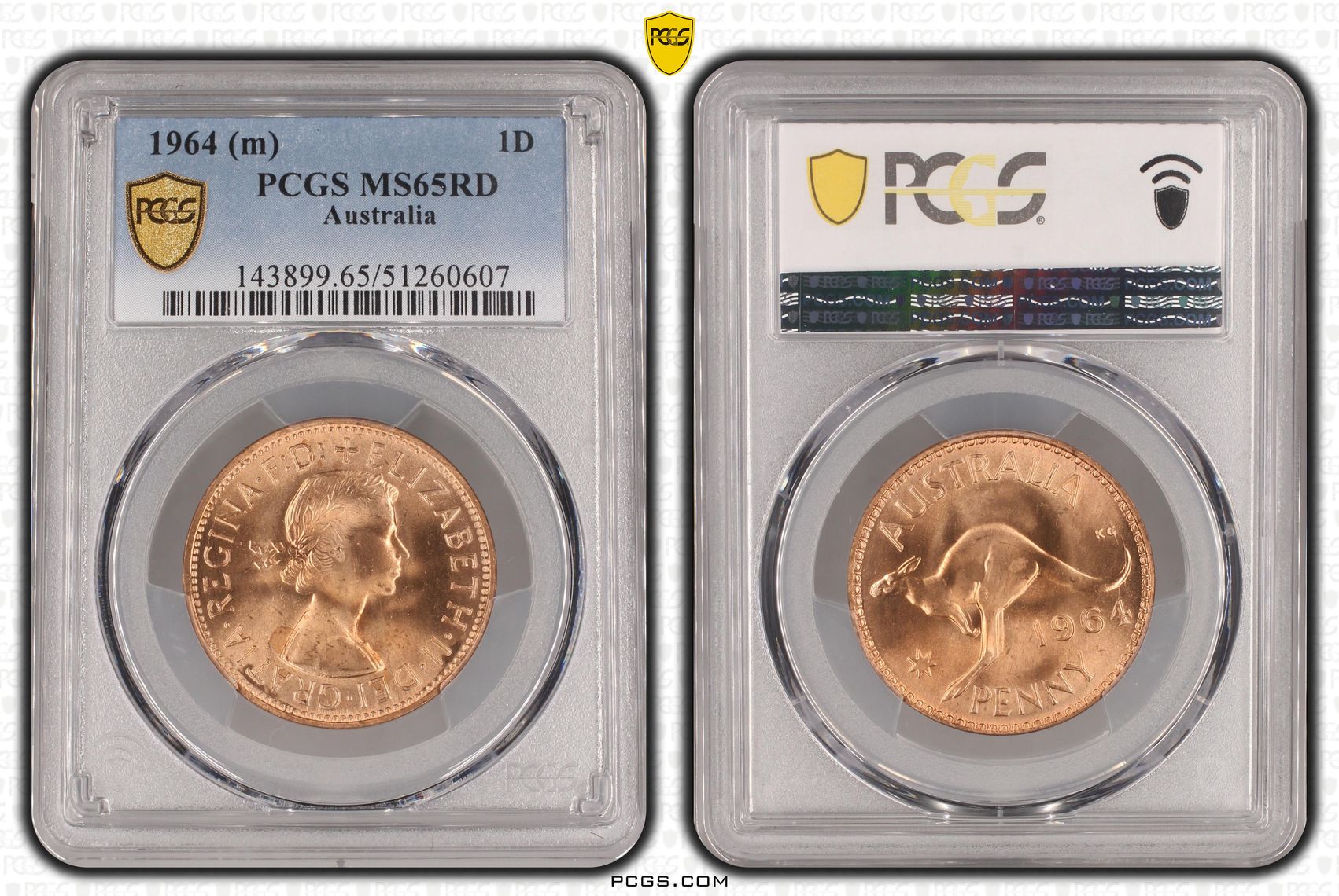 Elizabeth II, One Penny, 1964, PCGS MS65RD