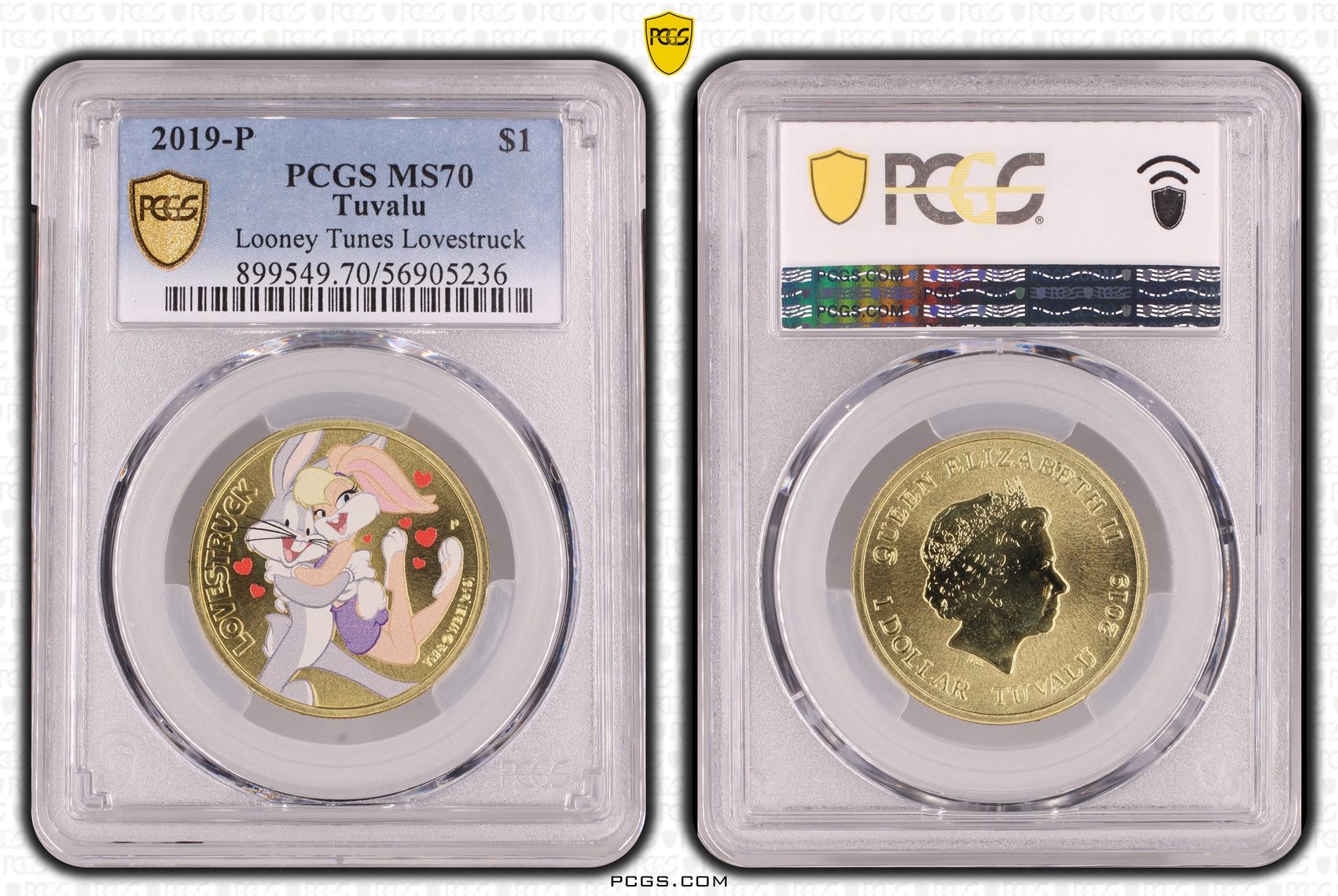 Tuvalu, Looney Tunes Lovestruck, POP 9/0, One Dollar, 2019-P, PCGS MS70