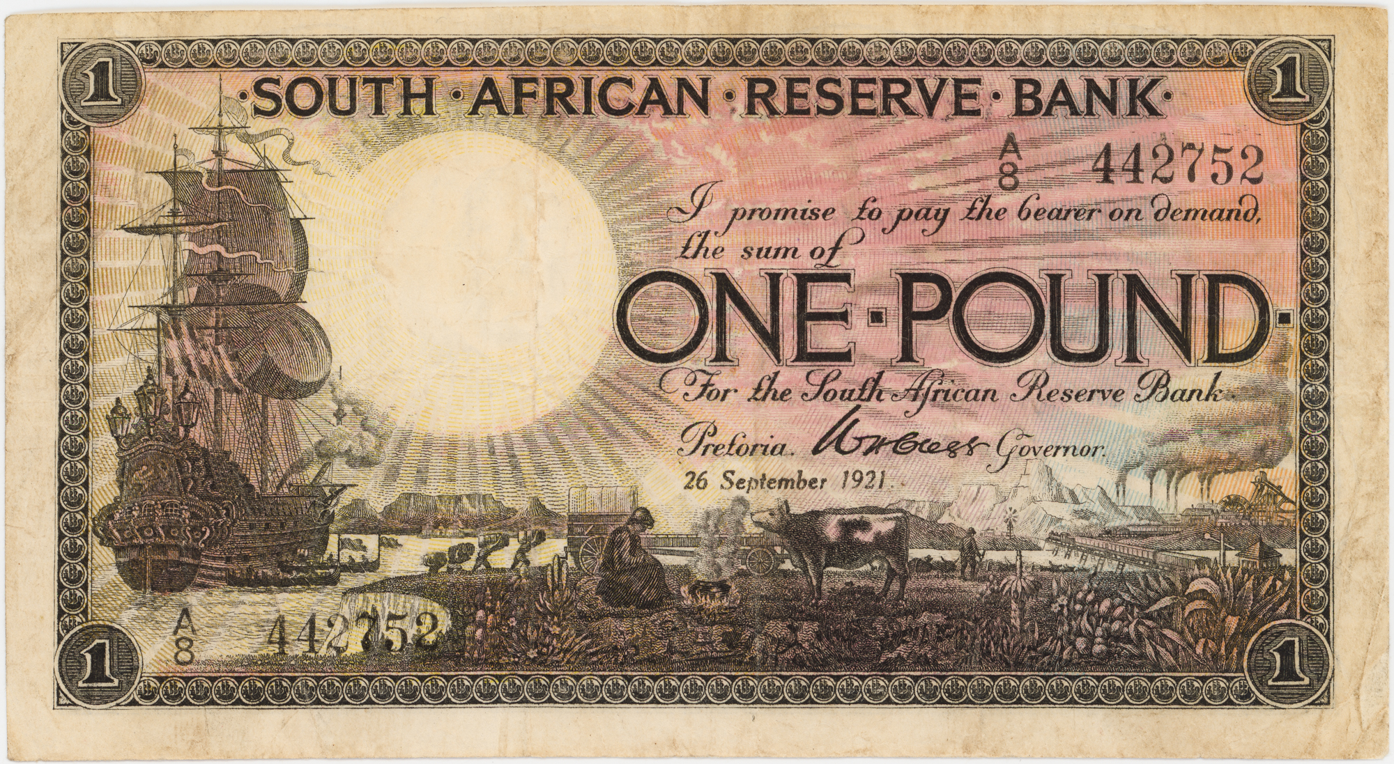 South Africa, Reserve Bank, One Pound, 1921, Fine