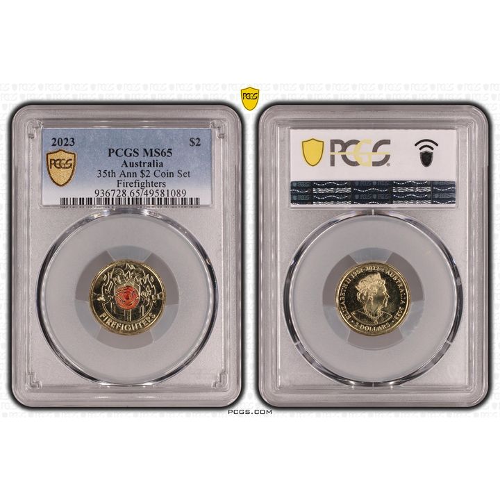 Elizabeth II, 35th Ann $2 Coin Set Colorized - Firefighters , Two Dollar, 2023, PCGS MS65