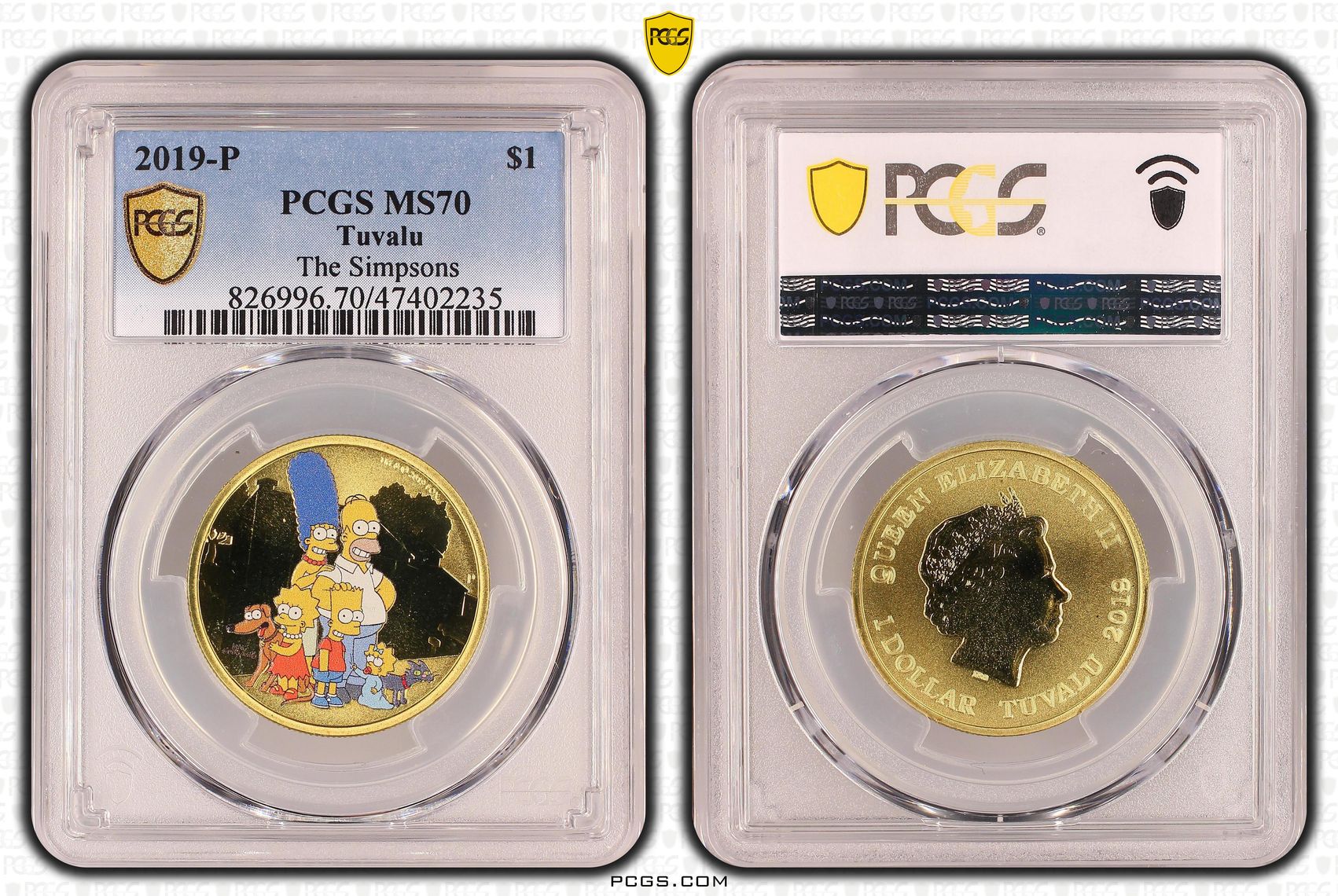 Tuvalu, The Simpsons, POP 8/0, One Dollar, 2019-P, PCGS MS70