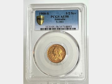 1900 VICTORIA OLD HEAD SYDNEY MINT GOLD HALF SOVEREIGN AU58